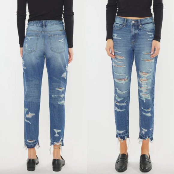 KanCan Jeans High Rise Boyfriend Distressed Cropped Medium Wash SZ 13/30 - Picture 3 of 16